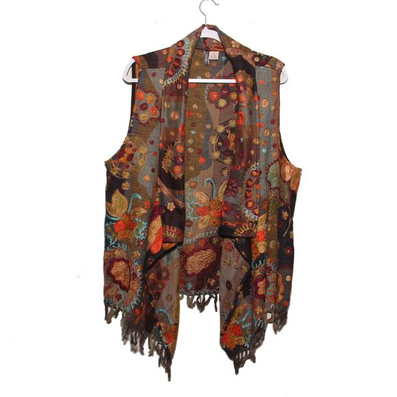 ANU Open Front Embroidered Vest Size XL Boho Cardigan Jacket - Picture 1 of 8